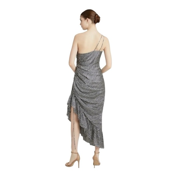 Cinq A Sept Silk Christel Ruched One Shoulder Ruched Silk Zebra Print Dress - Picture 3 of 9